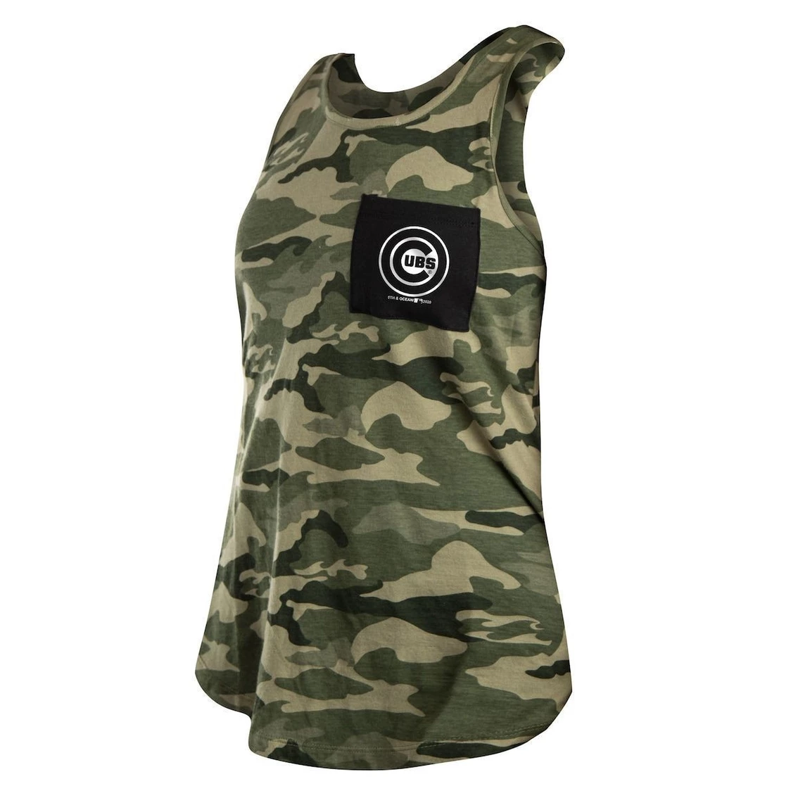Flash Sale β Women's New Era Green/Black Chicago Cubs 2021 Armed Forces Day Brushed Camo Racer Back Tank Top 𧨠- Image 3