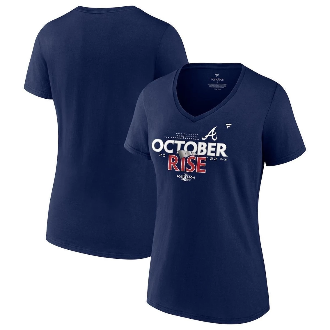 Flash Sale π Women's Fanatics Branded Navy Atlanta Braves 2022 Postseason Locker Room V-Neck T-Shirt π