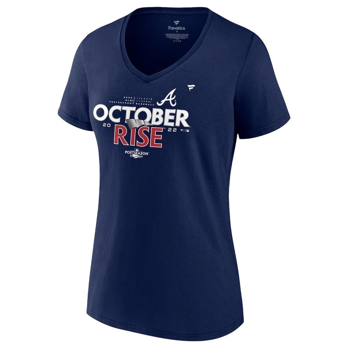 Flash Sale π Women's Fanatics Branded Navy Atlanta Braves 2022 Postseason Locker Room V-Neck T-Shirt π - Image 3
