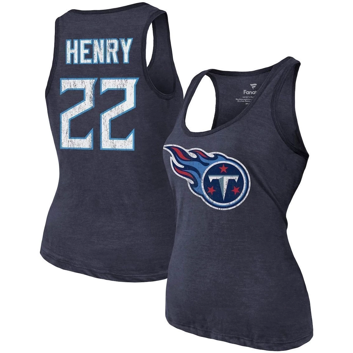 Hot Sale π Majestic Threads π© Women's Fanatics Branded Heathered Navy Tennessee Titans Name & Number Tri-Blend Tank Top π€© - Image 2