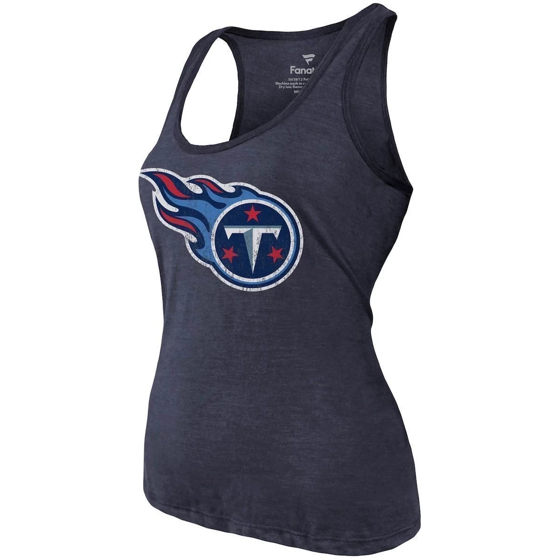 Hot Sale π Majestic Threads π© Women's Fanatics Branded Heathered Navy Tennessee Titans Name & Number Tri-Blend Tank Top π€© - Image 3