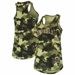 Hot Sale 🛒 Women's New Era Green Los Angeles Angels 2022 MLB Armed Forces Day Camo Racerback Tank Top ⌛