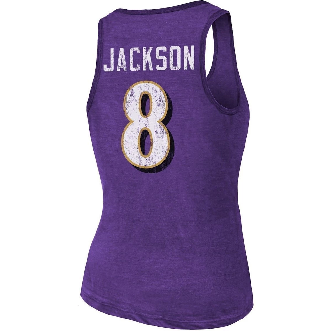 Buy β Majestic Threads π© Women's Fanatics Branded Heathered Purple Baltimore Ravens Name & Number Tri-Blend Tank Top π - Image 4