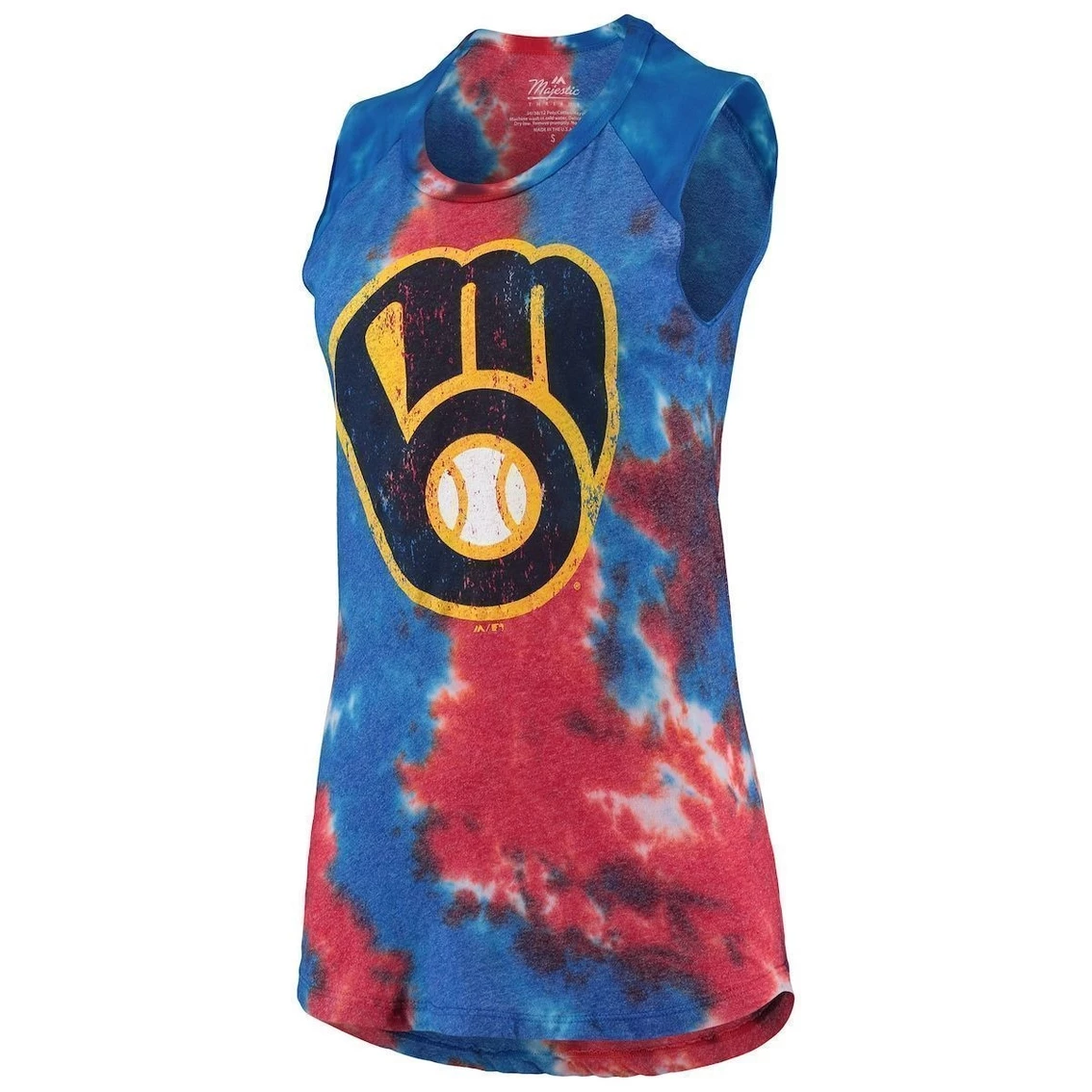 Best Sale π Women's Majestic Threads Red/Blue Milwaukee Brewers Tie-Dye Tri-Blend Muscle Tank Top π― - Image 3