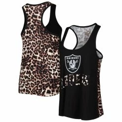 Wholesale 🎉 Women's Majestic Threads Black Las Vegas Raiders Leopard Racerback Tank Top 🔔