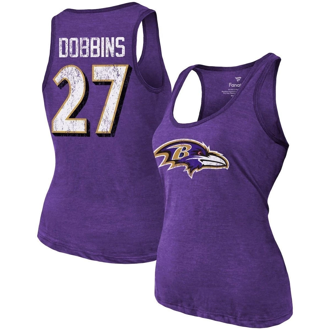 Budget π₯° Women's Majestic Threads J.K. Dobbins Heathered Purple Baltimore Ravens Name & Number Tri-Blend Tank Top π₯° - Image 2