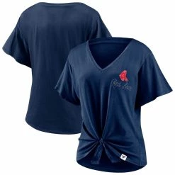 New 😀 Women's Fanatics Branded Navy Boston Red Sox Sport Resort Script Washed Tie Front V-Neck T-Shirt 🛒