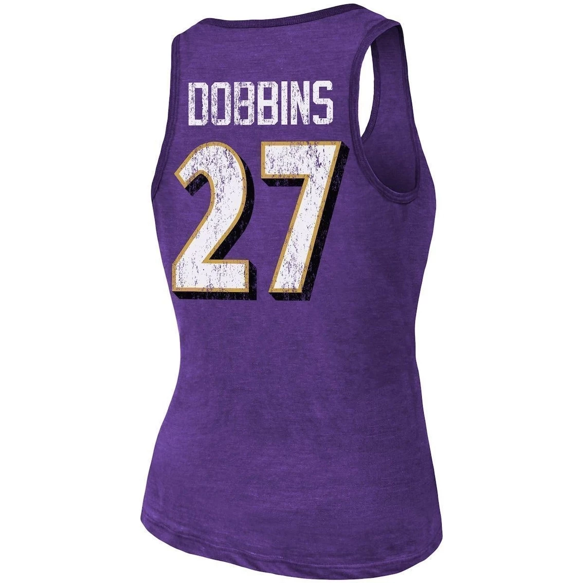 Budget π₯° Women's Majestic Threads J.K. Dobbins Heathered Purple Baltimore Ravens Name & Number Tri-Blend Tank Top π₯° - Image 4