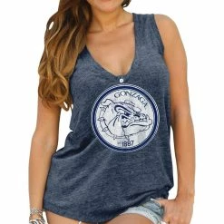 Coupon π Women's Original Retro Brand Navy Gonzaga Bulldogs Relaxed Henley V-Neck Tri-Blend Tank Top π₯