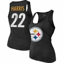 Wholesale ✔️ Women's Majestic Threads Najee Harris Black Pittsburgh Steelers Player Name & Number Tri-Blend Tank Top 🧨