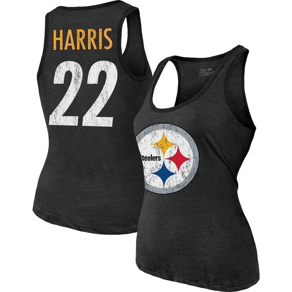 Wholesale ✔️ Women's Majestic Threads Najee Harris Black Pittsburgh Steelers Player Name & Number Tri-Blend Tank Top 🧨 - Image 2