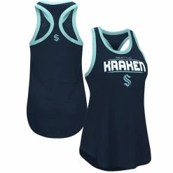 Outlet π Women's G-III Sports By Carl Banks Deep Sea Blue Seattle Kraken Showdown Slub Racerback Tank Top π