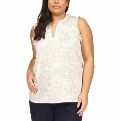 Cheap ❤️ Michael Kors Plus Size Paisley Ruffle Popover Tank ✔️