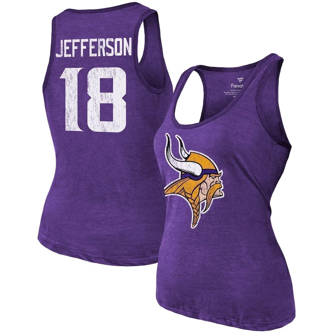 Wholesale π Women's Majestic Threads Justin Jefferson Heathered Purple Minnesota Vikings Name & Number Tri-Blend Tank Top π