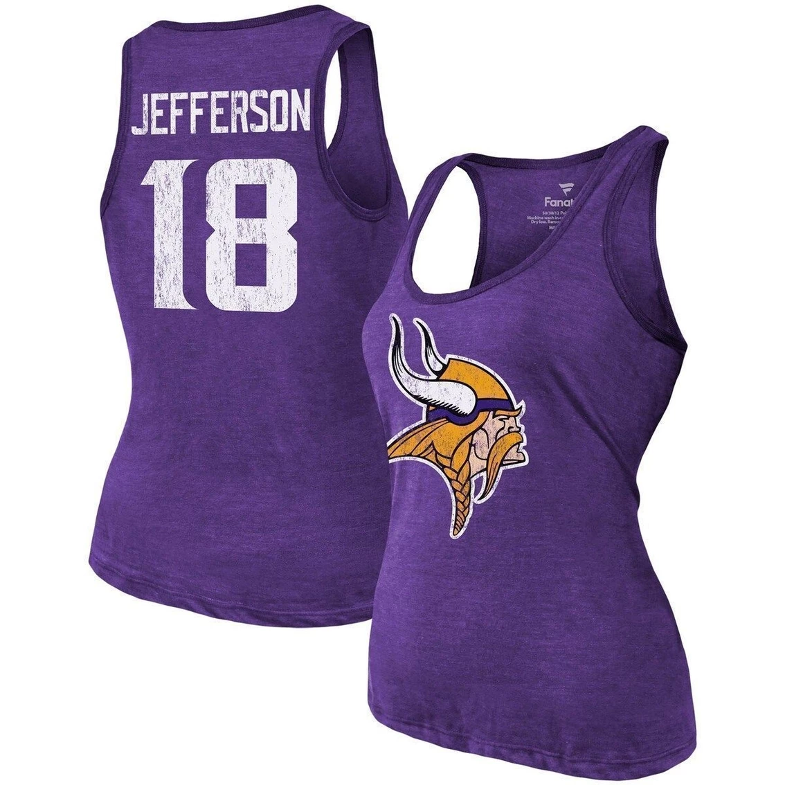 Wholesale π Women's Majestic Threads Justin Jefferson Heathered Purple Minnesota Vikings Name & Number Tri-Blend Tank Top π - Image 2