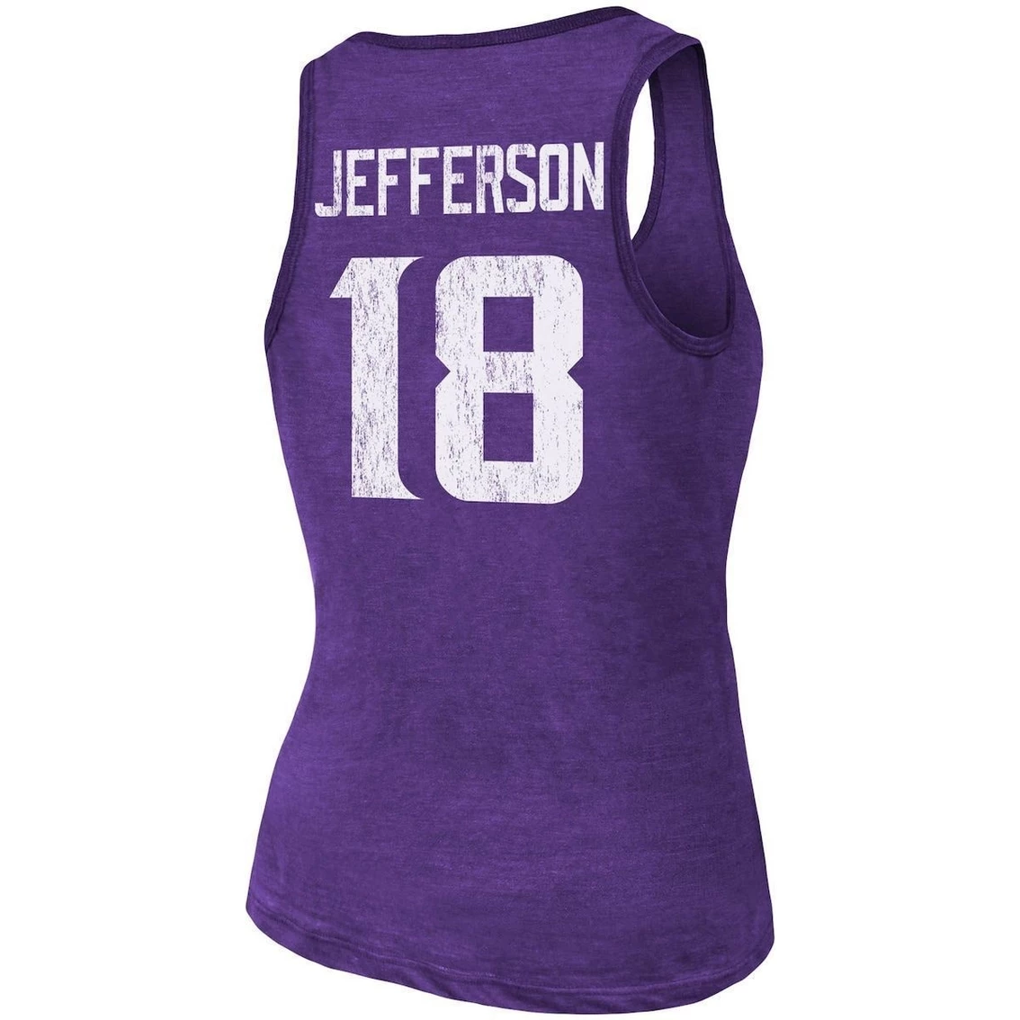 Wholesale π Women's Majestic Threads Justin Jefferson Heathered Purple Minnesota Vikings Name & Number Tri-Blend Tank Top π - Image 4