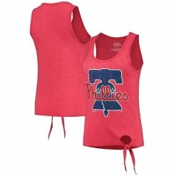 Coupon 🥰 Women's Majestic Threads Red Philadelphia Phillies Scoop Neck Racerback Side Tie Tri-Blend Tank Top 🛒