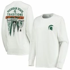 Deals 🔔 Women's Pressbox White Michigan State Spartans Traditions Pennant Long Sleeve T-Shirt 🧨