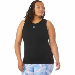 Best Sale 🤩 Calvin Klein Performance Plus Size Fitted Crew Neck Logo Tank Top 🎁
