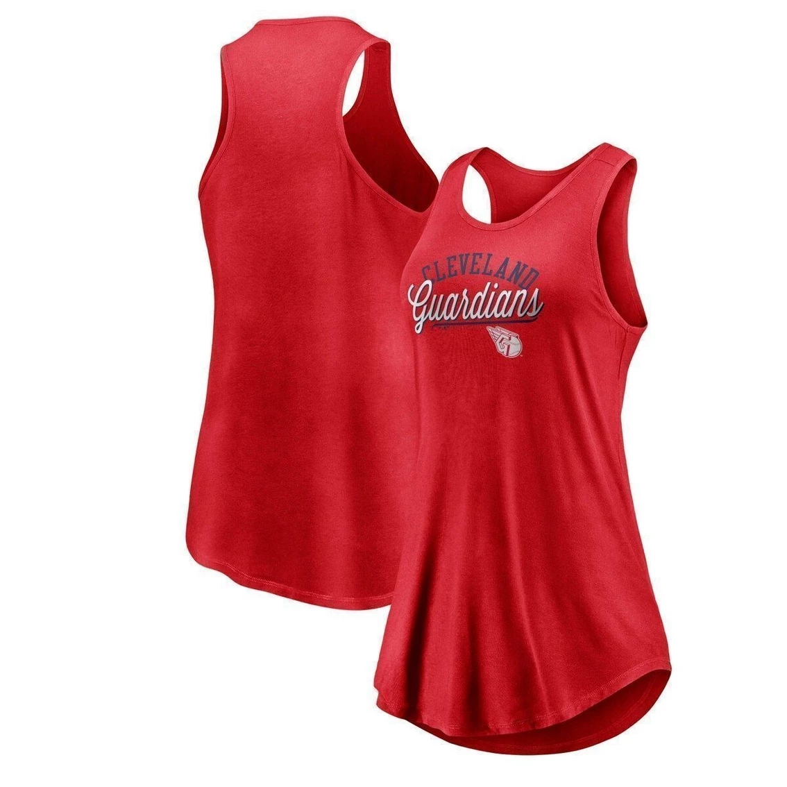 Discount π Women's Fanatics Branded Red Cleveland Guardians Simplicity Swing Racerback Scoop Neck Tank Top π