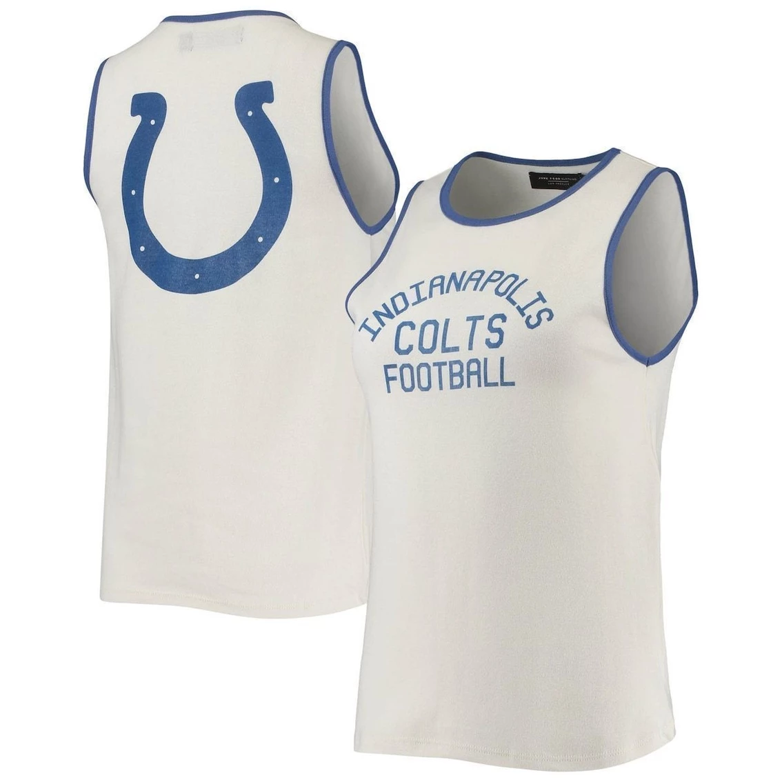 Cheap π Women's Junk Food White/Royal Indianapolis Colts Throwback Pop Binding Scoop Neck Tank Top π