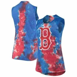 Top 10 👍 Women's Majestic Threads Red/Blue Boston Red Sox Tie-Dye Tri-Blend Muscle Tank Top 👍