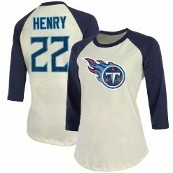 Buy ⭐ Majestic Threads 👩 Women's Fanatics Branded Derrick Henry Cream/Navy Tennessee Titans Player Raglan Name & Number 3/4-Sleeve T-Shirt 🔥