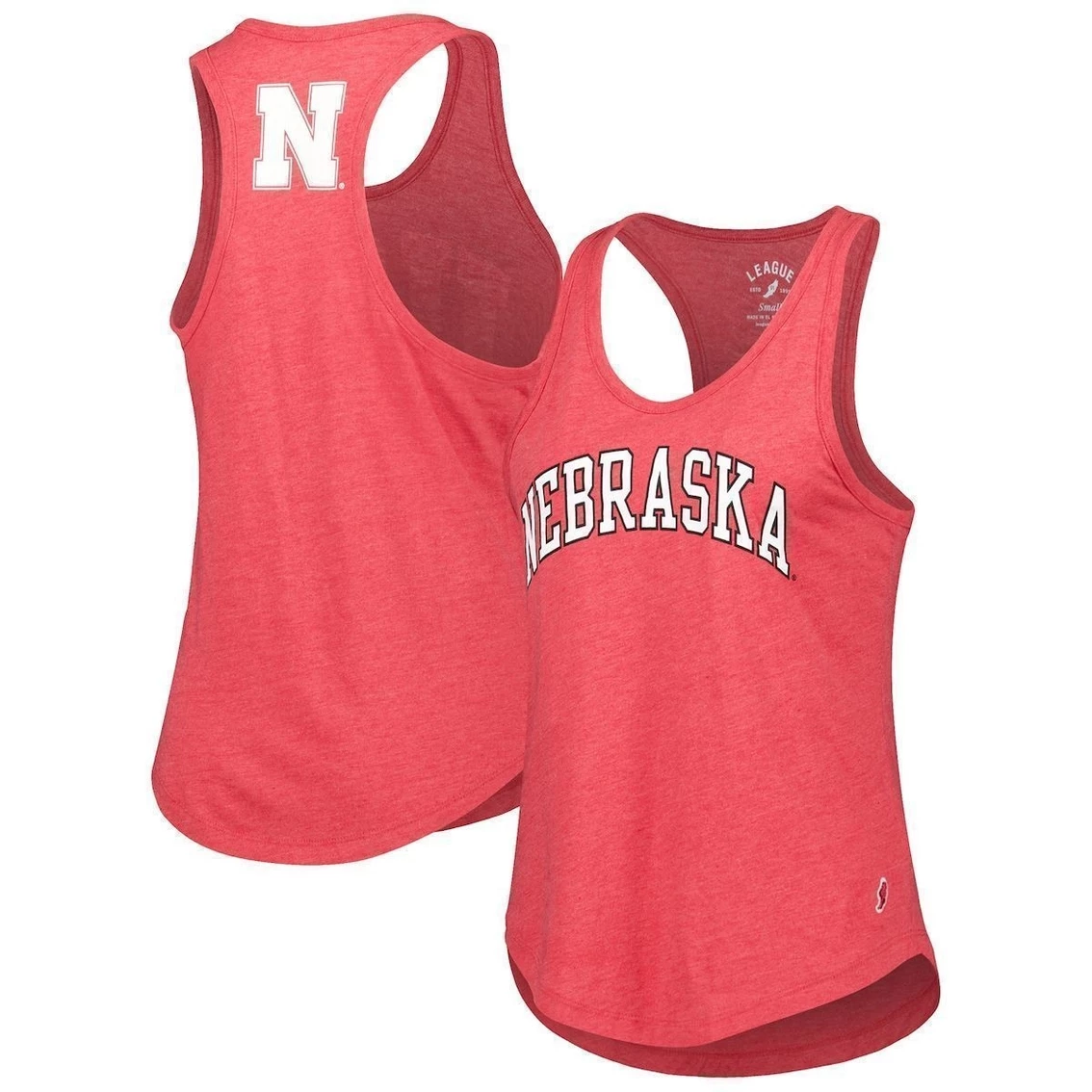 Wholesale π Women's League Collegiate Wear Heather Scarlet Nebraska Huskers Two-Hit Intramural Tri-Blend Scoop Neck Racerback Tank Top β¨