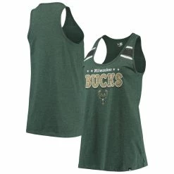 Outlet π Women's New Era Heathered Hunter Green Milwaukee Bucks Scoop-Neck Racerback Tank Top π