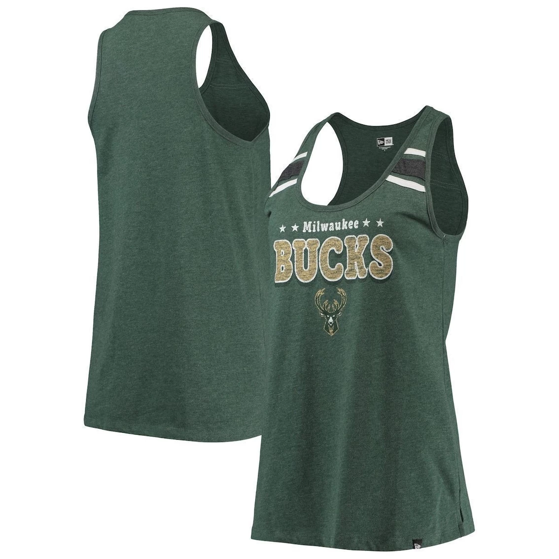 Outlet π Women's New Era Heathered Hunter Green Milwaukee Bucks Scoop-Neck Racerback Tank Top π