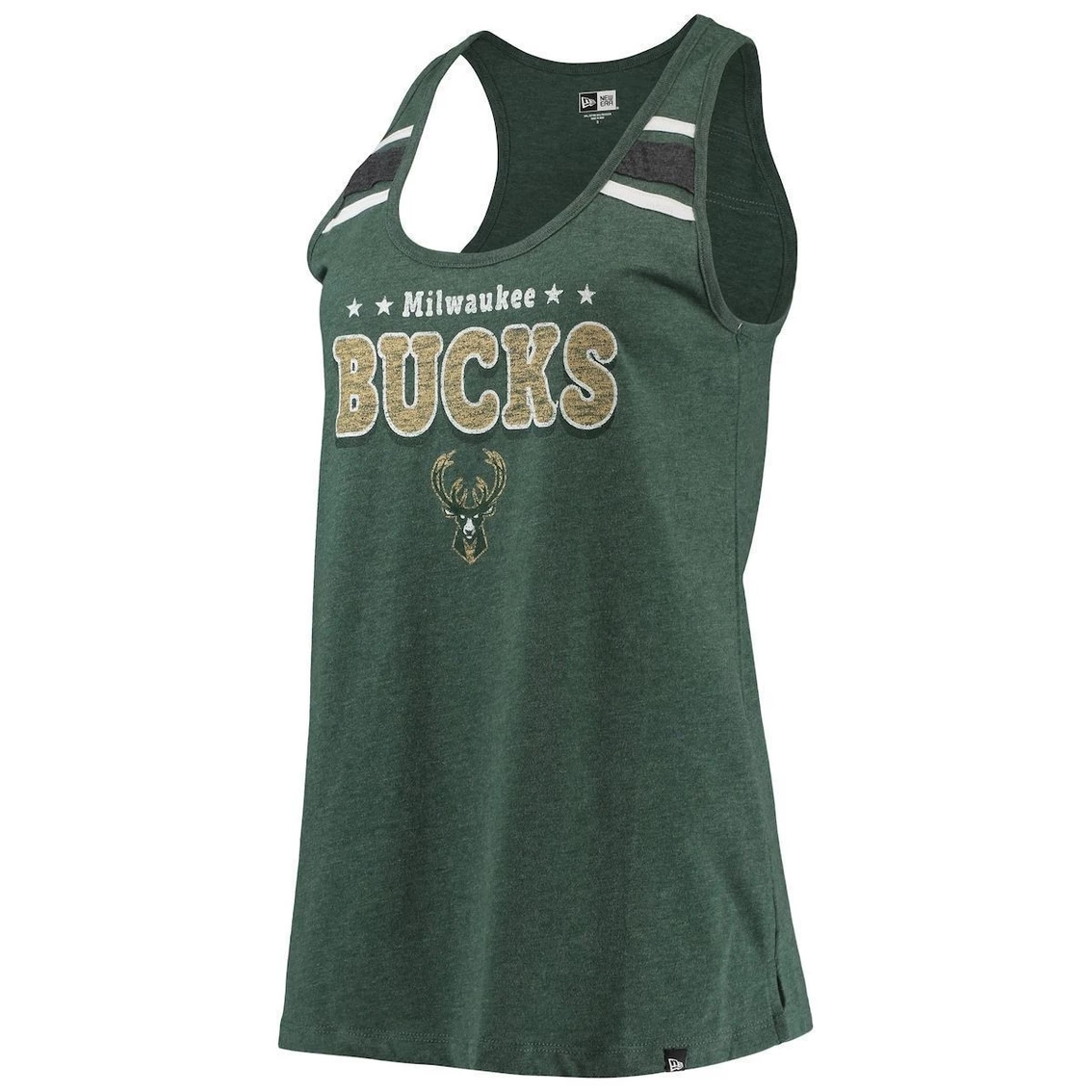 Outlet π Women's New Era Heathered Hunter Green Milwaukee Bucks Scoop-Neck Racerback Tank Top π - Image 3