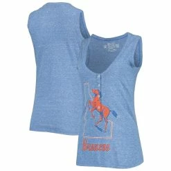 Outlet π Women's Original Retro Brand Heathered Royal Boise State Broncos Relaxed Henley Tri-Blend V-Neck Tank Top π