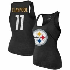 Budget ⌛ Women's Majestic Threads Chase Claypool Heathered Black Pittsburgh Steelers Name & Number Tri-Blend Tank Top ❤️