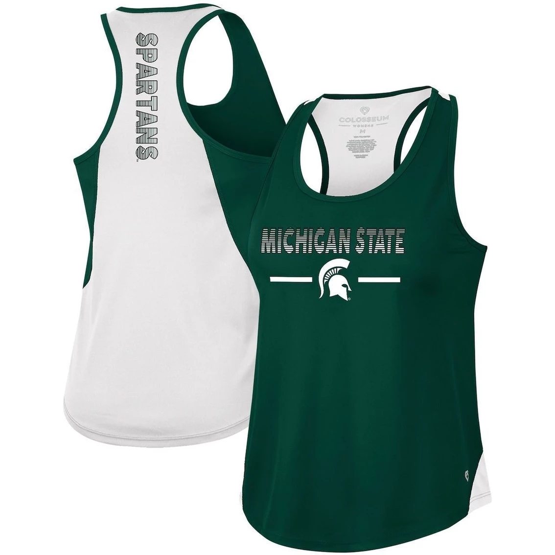 Hot Sale 𧨠Women's Colosseum Green Michigan State Spartans Sachs 2-Hit Scoop Neck Racerback Tank Top π - Image 2