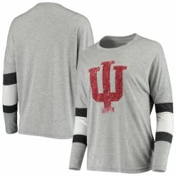 Cheapest 😍 Camp David 👩 Women's Heathered Gray Indiana Hoosiers Swell Stripe Long Sleeve T-Shirt 🥰