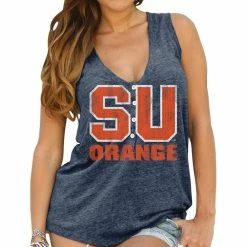Flash Sale β¨ Womens Syracuse Orange Original Retro Brand Navy Blue Relaxed Henley Tank Top π