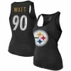 Budget ✨ Women's Majestic Threads T.J. Watt Heathered Black Pittsburgh Steelers Name & Number Tri-Blend Tank Top 🔔