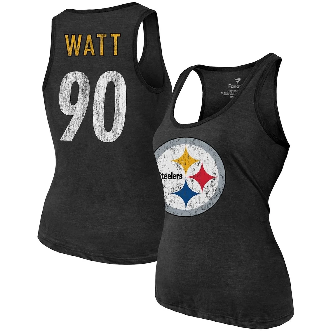 Budget β¨ Women's Majestic Threads T.J. Watt Heathered Black Pittsburgh Steelers Name & Number Tri-Blend Tank Top π - Image 2