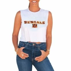Budget ⌛ Women's Cuce White Cincinnati Bengals Sequin Cropped Tank Top 🛒