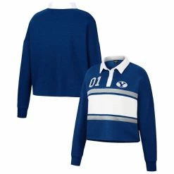 Wholesale π Women's Colosseum Navy BYU Cougars I Love My Job Rugby Long Sleeve π Shirt β