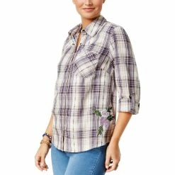 Cheapest 🔔 Style&Co. Style & Co Petite Cotton Embroidered Plaid 👚 Shirt ⌛