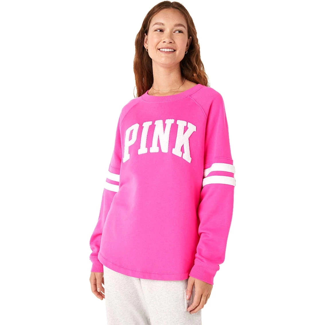 Best Sale β€οΈ Victoria's Secret Pink Varsity Raglan Stripe Pullover π