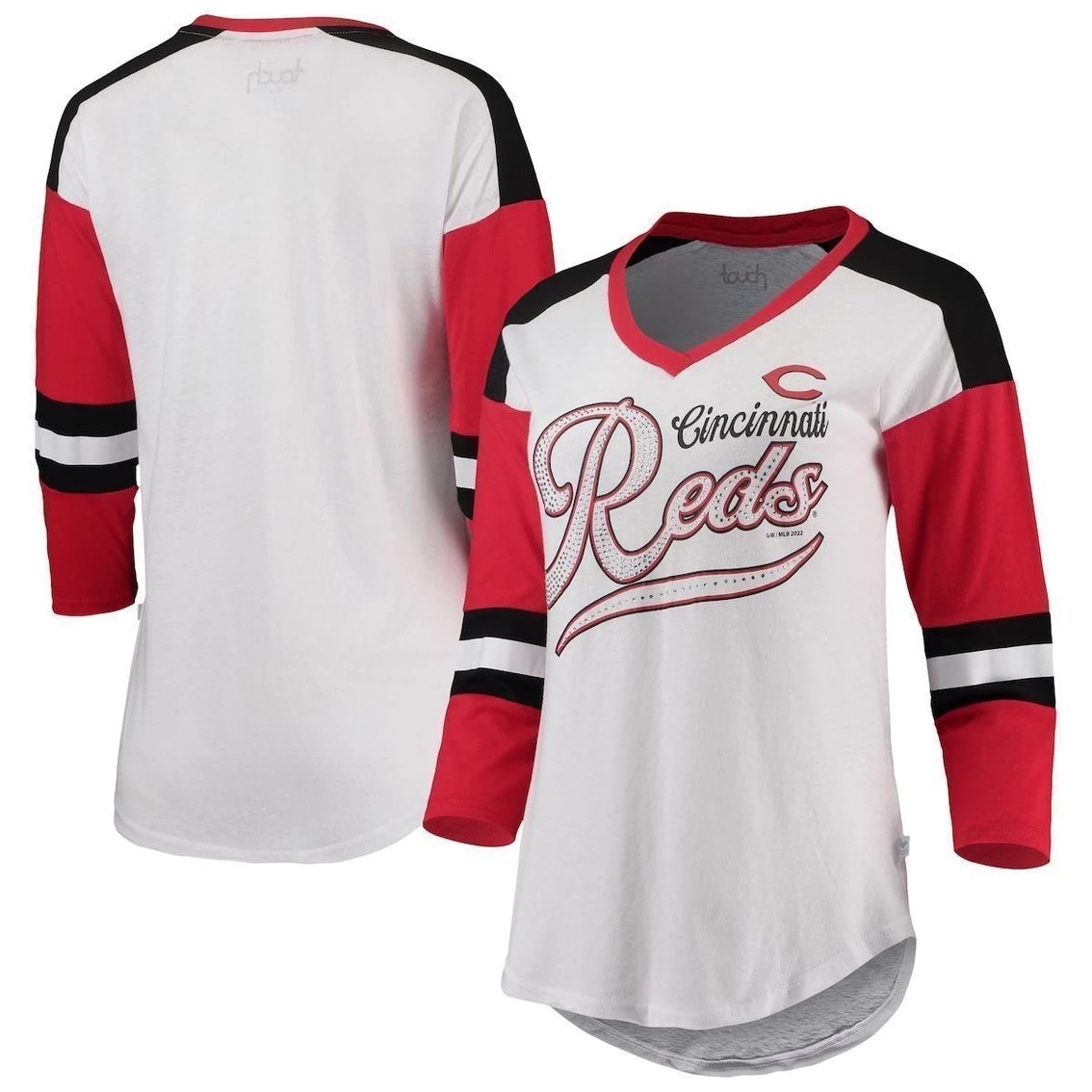 Cheap π Women's Touch White/Red Cincinnati Reds Base Runner 3/4-Sleeve V-Neck T-Shirt π₯°