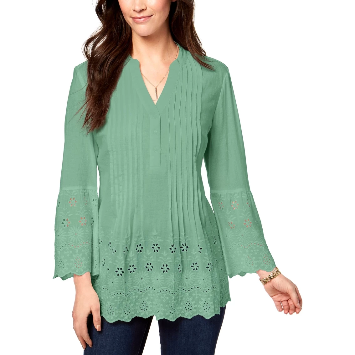 New π Style&Co. Style & Co. Petite Cotton Eyelet Split Neck Top π₯°