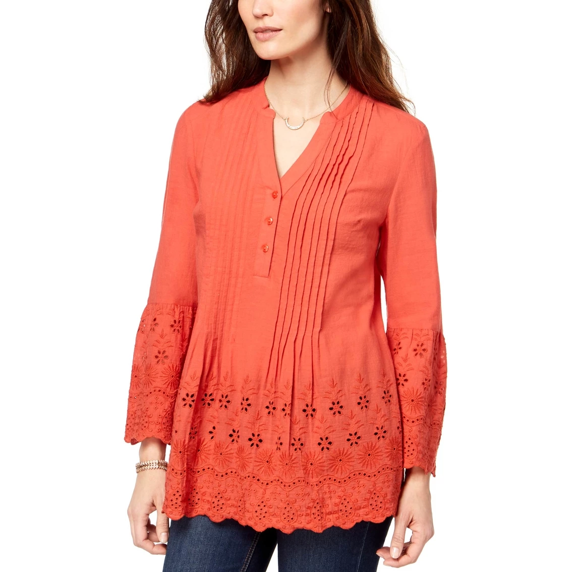 New π Style&Co. Style & Co. Petite Cotton Eyelet Split Neck Top π₯° - Image 2