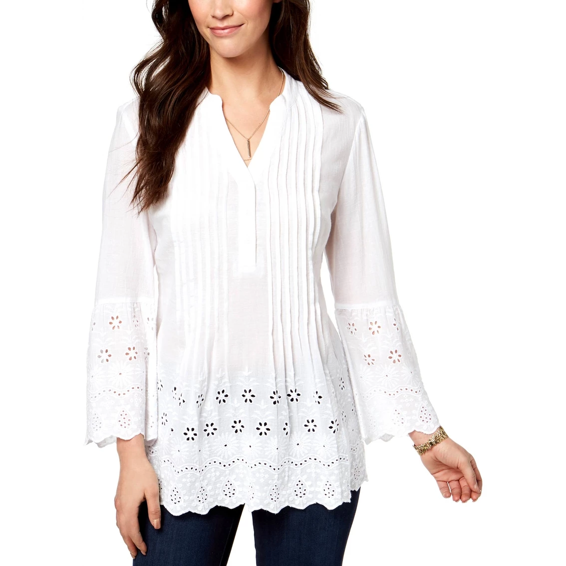 New π Style&Co. Style & Co. Petite Cotton Eyelet Split Neck Top π₯° - Image 3