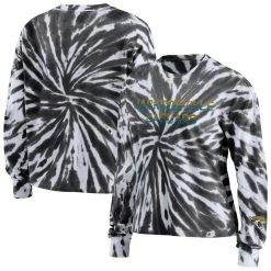 Wholesale π Women's WEAR By Erin Andrews Black Jacksonville Jaguars Tie-Dye Cropped Long Sleeve T-Shirt π
