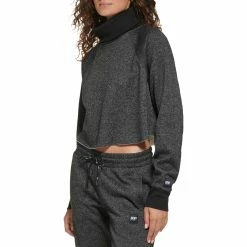 Buy 👍 DKNY Sport Sparkle Fleece Turtleneck Cropped Pullover 🎁