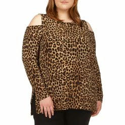 Promo 🎁 Michael Kors Plus Size Cheetah Print Cold Shoulder Top ⌛