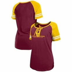 Best Pirce π Women's New Era Burgundy/Gold Washington Commanders Logo Lace-Up Raglan T-Shirt π₯°